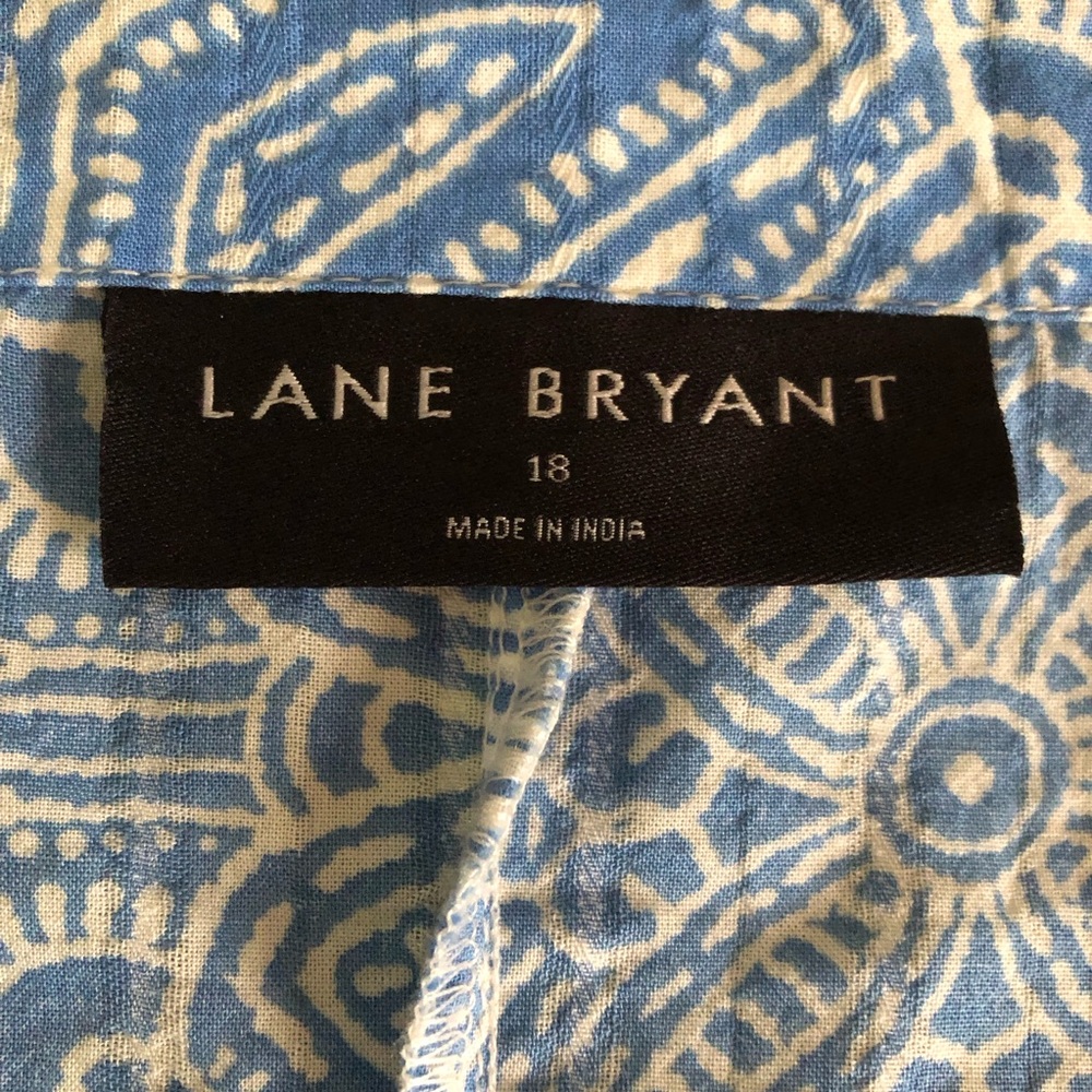 Lane Bryant tunic notch neck flap blue white paisley tile pattern tie waist - Picture 10 of 14